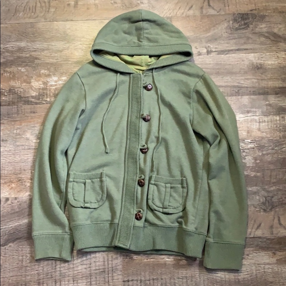 Merona green zip up sweater with buttons - size L